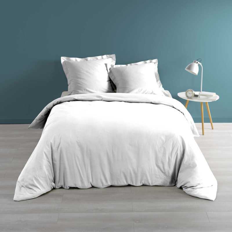 Housse de couette 2 personnes 240 x 220 cm percale uni 78 fils percaline blanc