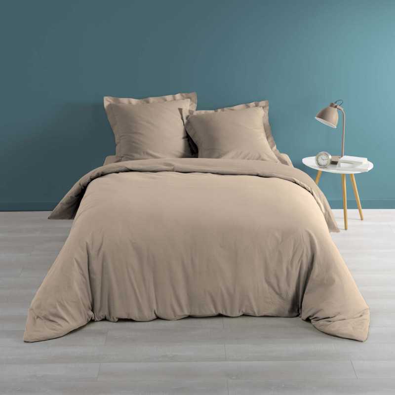 Housse de couette 2 personnes 240 x 220 cm percale uni 78 fils percaline naturel
