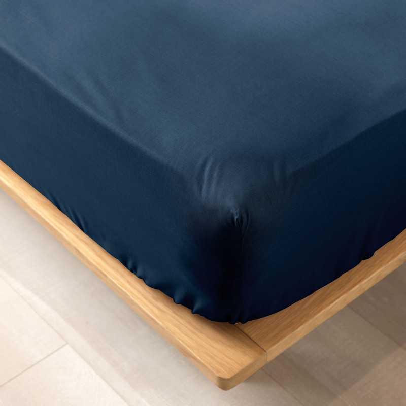 Drap housse 2 pers. 140 x 190 cm uni bio 57 fils gots biolina bleu nuit