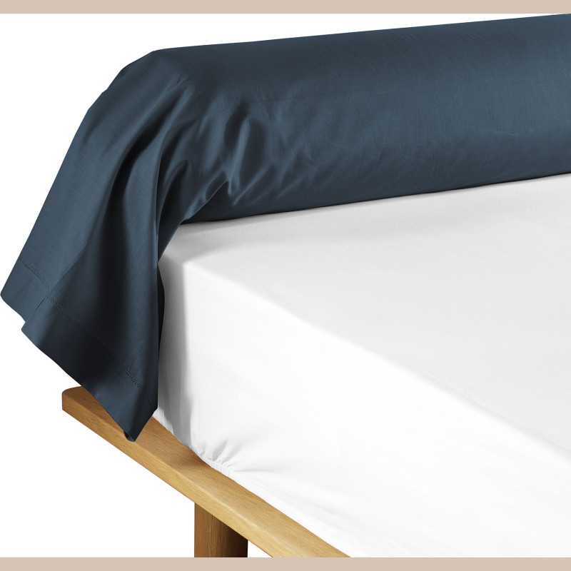 Taie de traversin 85 x 185 cm uni 57 fils lina bleu avec point bourdon
