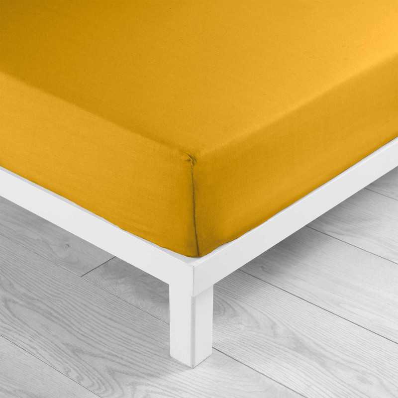 Drap housse 2 personnes 140 x 190 cm uni 57 fils lina curry