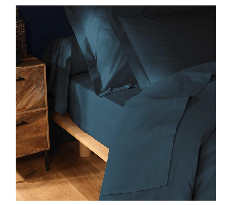 Drap housse 2 personnes 140 x 190 cm uni 57 fils lina bleu