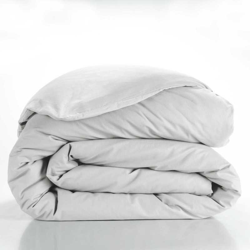 Housse de couette 2 personnes 240 x 220 cm uni 57 fils lina blanc
