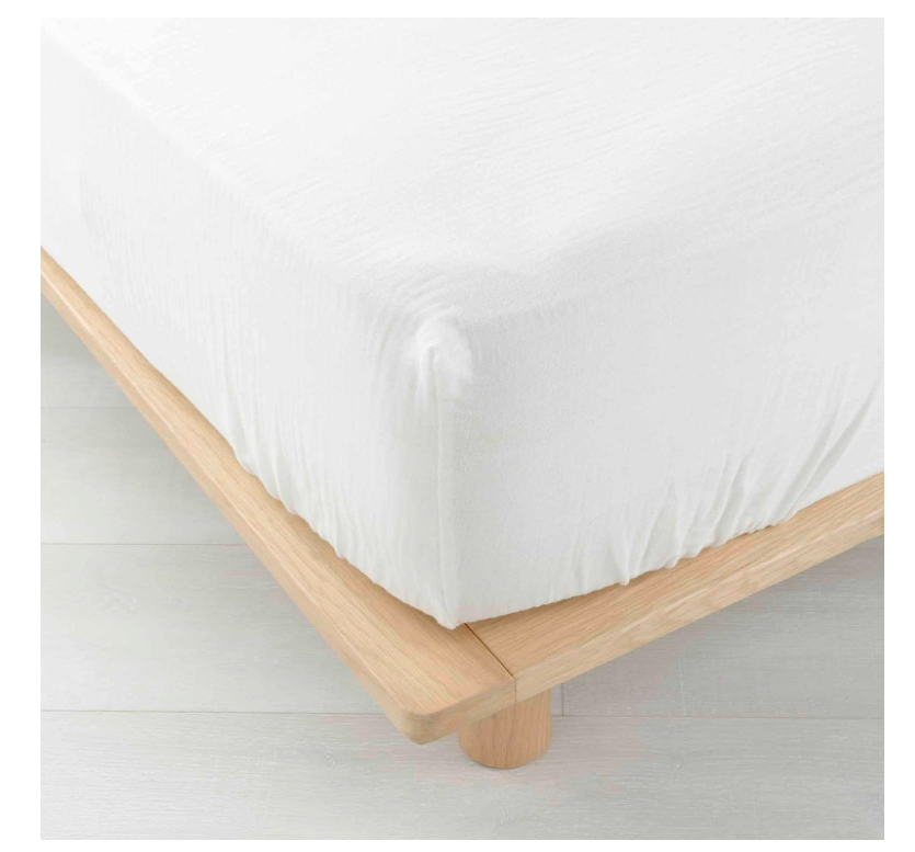 Drap housse 2 personnes 140 x 190 cm double gaze coton uni 57 fils angelia blanc