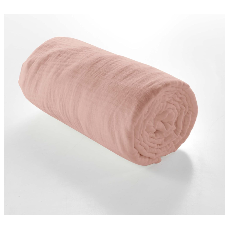 Drap housse 2 personnes 140 x 190 cm double gaze coton uni 57 fils angelia rose