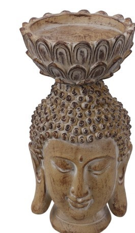 Tête de bouddha w porte-bougie bois