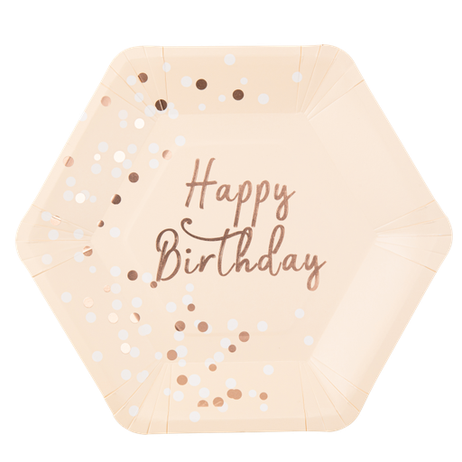 8 assiettes "happy birthday" confettis rose et rose gold 23x26cm