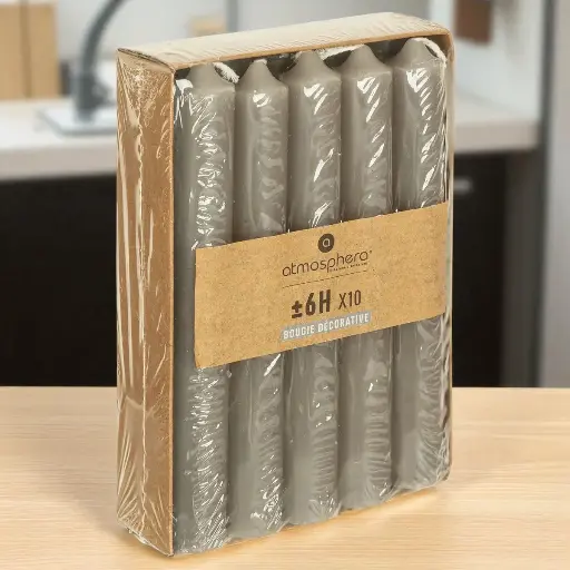 Bougie baton  x10 hugo gris  h16