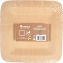 Lot de 4 assiettes carrees en bambou 18cm