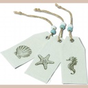 6 etiquettes coquillages taupe lin 9x4cm