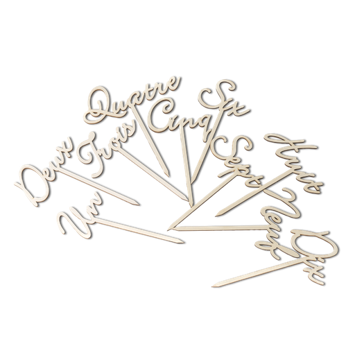 10 marque-tables de 1 a 10 sur pic en bois 23 cm