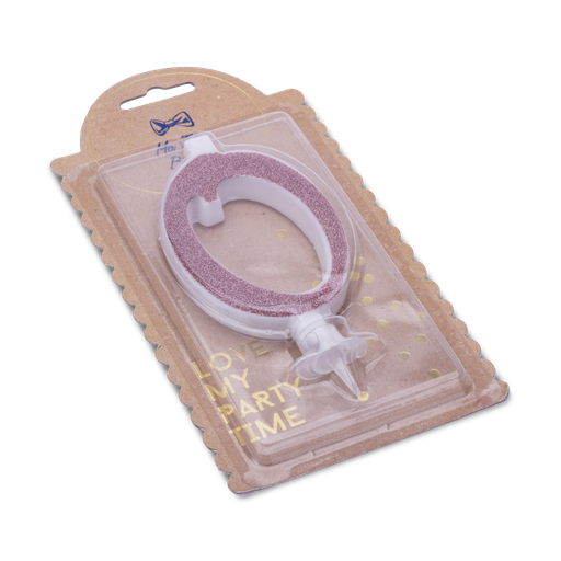 Bougie chiffre "0" calligraphie ros e gold paillettes 10.5cm+bobeche