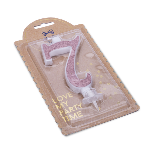 Bougie chiffre "7" calligraphie ros