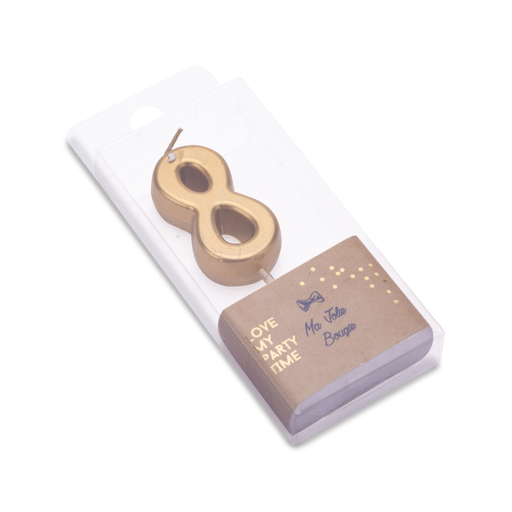 Bougie chiffre "8" metallise or 4.3 cm sur pic