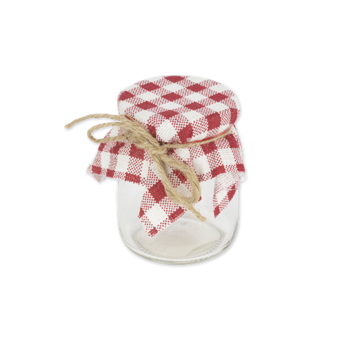 Fiole verre lin vichy rouge et blan c et ficelle 5.