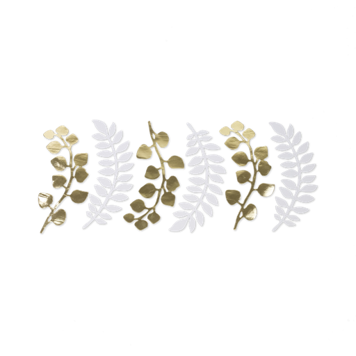6 feuilles fougeres et eucalyptus b lanches et or 30cm