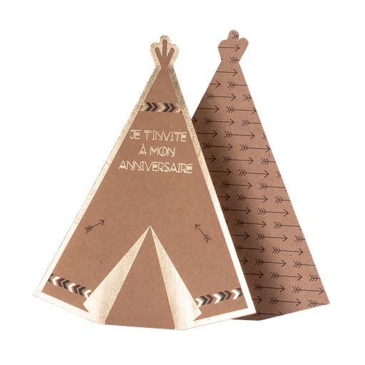 8 invitations tipi indian forest kr aft vert marron or 15.5x12.5 cm