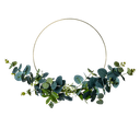 Couronne d'eucalyptus et fleurs blanche cercle metal or diamètre 30cm
