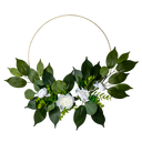 Couronne pivoines blanches laurier eucalyptus cercle metal or dia 30cm