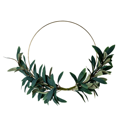 Couronne de feuilles d'olivier cerl e metal or diam 30cm