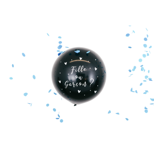 Ballon géant noir fille ou garçon c onfettis bleus 60 cm