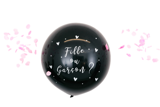 Ballon geant noir fille ou garcon c onfettis roses 60 cm