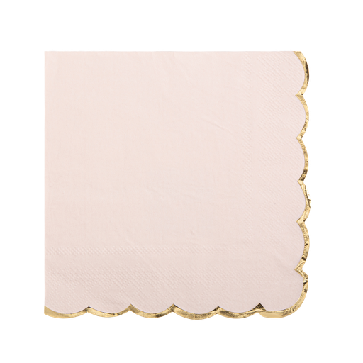 16 serviettes rose poudré lisere or 3 plis 33x33cm