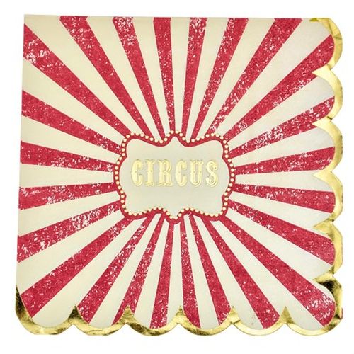 16 serviettes circus vintage papier ivoire rouge et or 33x33cm - 3 plis