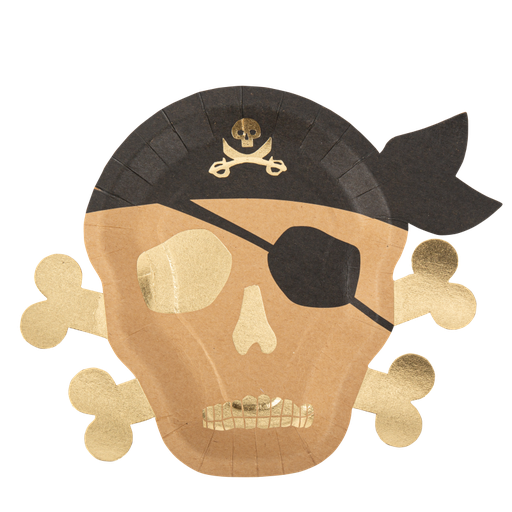 8 assiettes pirate carton kraft noir et or 27x22cm