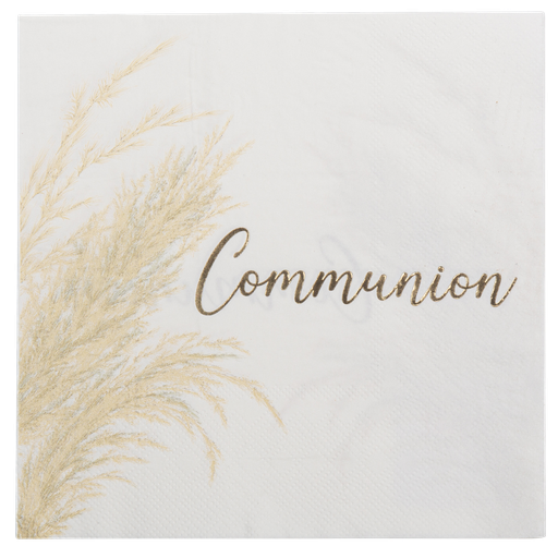 16 serviettes communion pampa blanc et or 3 plis 33x33cm
