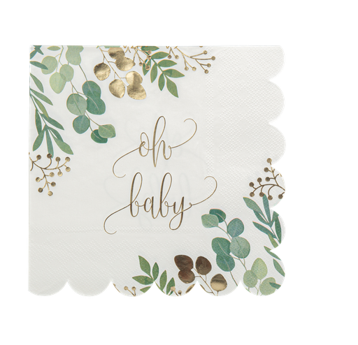 16 serviettes oh baby blanc vert et  or 3 plis 33x33cm
