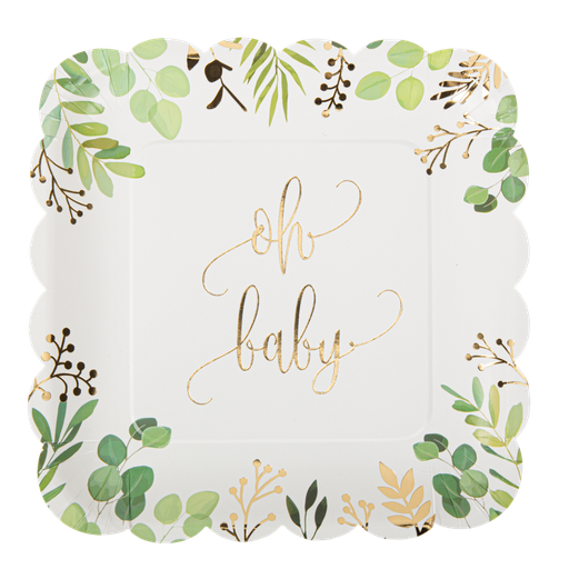 8 assiettes oh baby blanc vert et o r 23.5cm