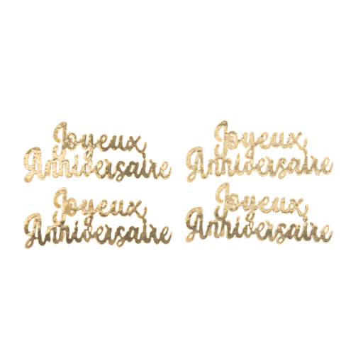 4 déco "joyeux anniversaire" en bois or 6x2.5x0.3cm