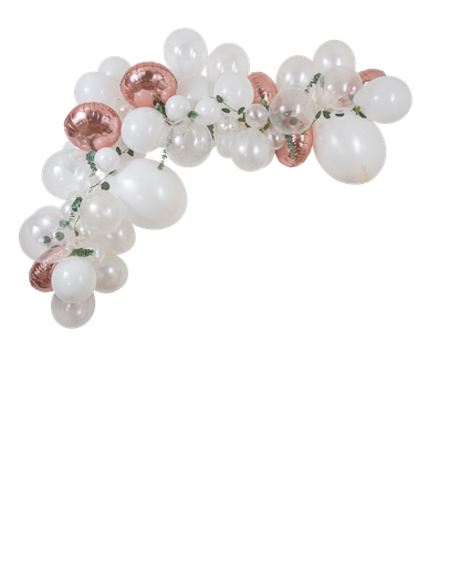 Kit arche de 70 ballons la reveuse blanc rose gold et eucalyptus