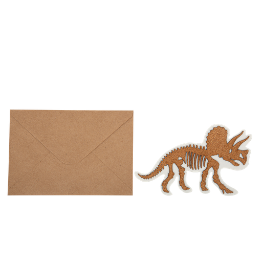 4 invitations dinosaure en liege 15x9cm + 4 enveloppes kraft