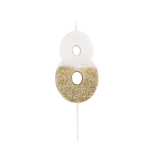  bougie chiffre 8 blanche paillettes