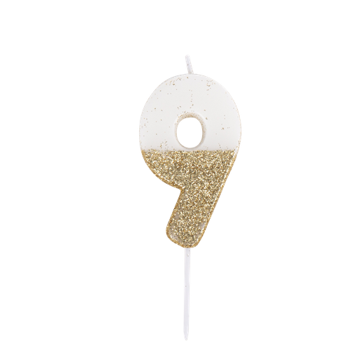  bougie chiffre 9 blanche paillettes