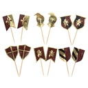 12 pics chevalier papier noir bordeaux et or de 7 à 8cm - modèles assortis recto verso