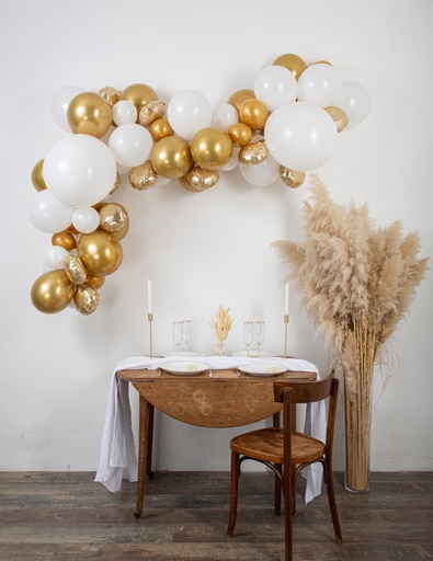 Kit arche de 70 ballons la bobo or et blanc