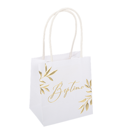 6 sacs cadeaux baptême jolis brins blancs et or 10 x 11 x 7 cm + anses blanches