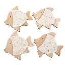 4 deco poissons bois coquillages et sable irises 10.5 x 10.5 cm