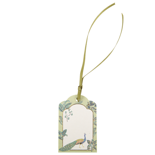 10 etiquettes tropical peacock dégradé de vert amande et or 6 x 4 cm + ruban