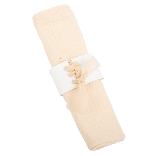 8 ronds de serviette blancs 16 x 4 cm + ruban mousseline de soie blush