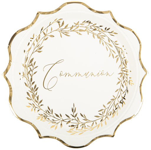 8 assiettes communion jolis brins blanches et or 22.5cm