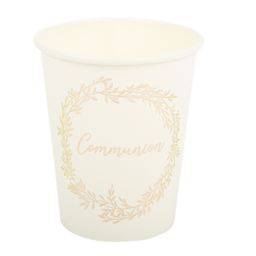 8 gobelets communion jolis brins blancs et or 255ml