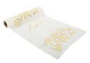 Chemin de table "baptême" liseré végétal or mousseline blanche 28cmx5m