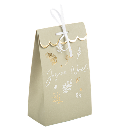 4 sachets joyeux noël botanic vert de gris, velours blanc et or 7,5