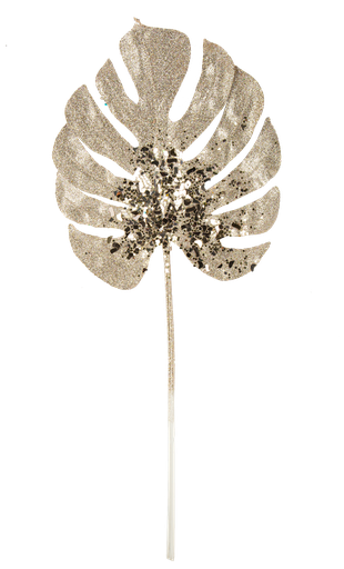 Branche feuille de scindapsus paill ettes champagne 59cm