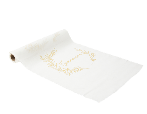 Cdt communion mousseline blanche lisere vegetal or 28cm x 5m