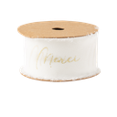 Ruban effiloche merci mousseline de soie blanche et or 4cm x 3m